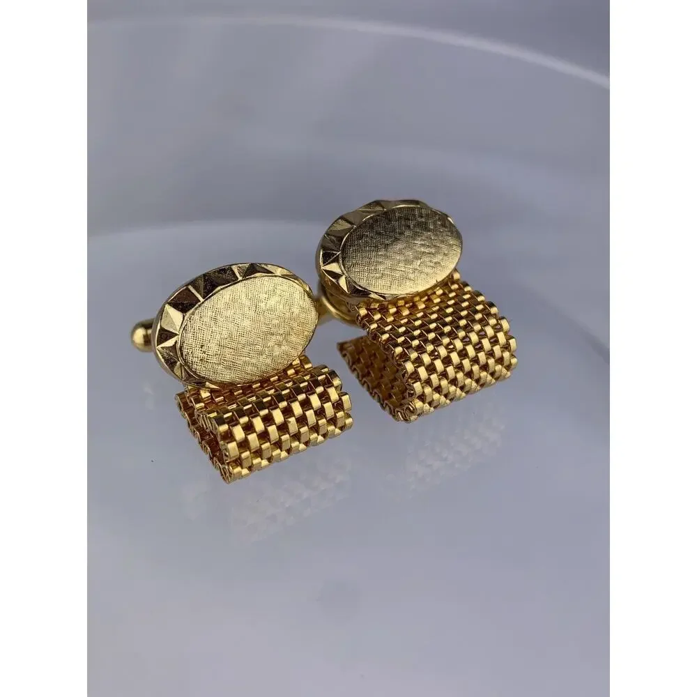Bottle Cap Wrap Around Gold Tone Cufflinks Oval Modernist Mid Century Vintage